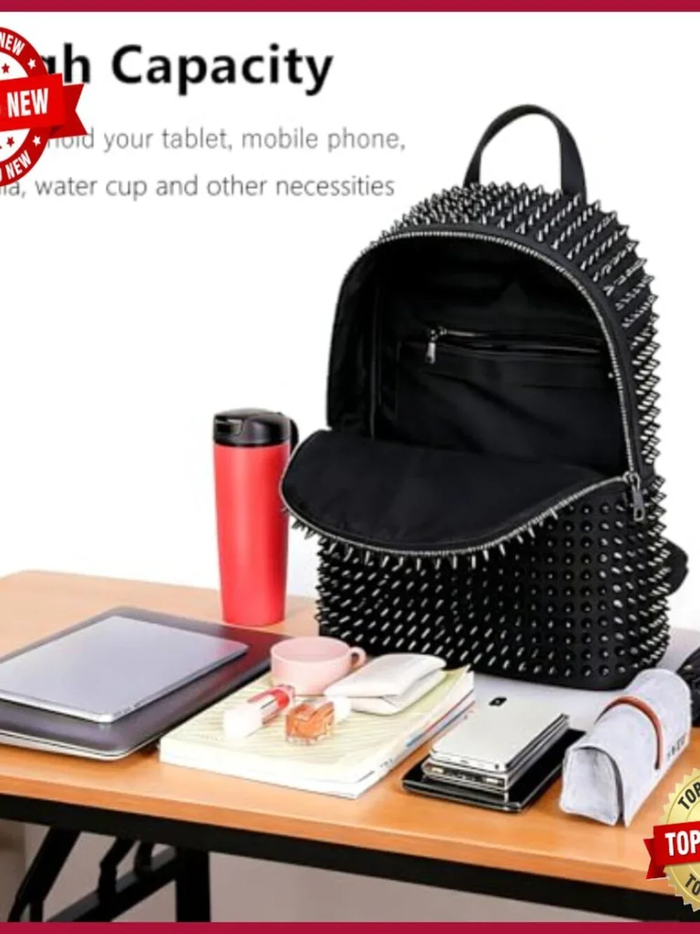 Large Studded Punk Backpack Canvas Daypack Travel Work Casual